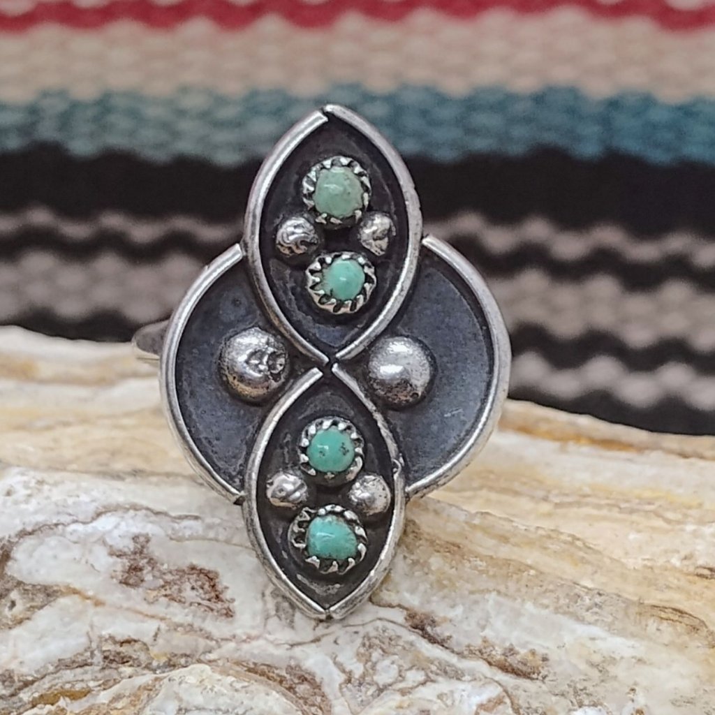 Vtg Zuni Sterling Silver Snake Eye Turquoise Ring Size 5 Infinity Design 80$